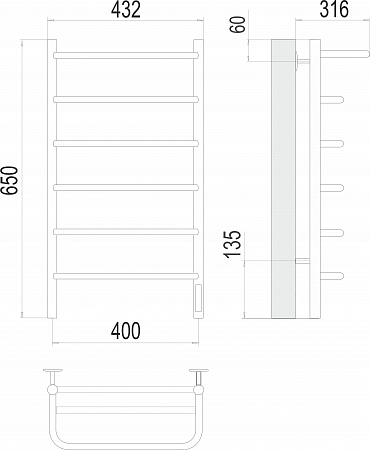 Полка П6 400х650 Электро (quick touch) Полотенцесушитель  TERMINUS Тамбов - фото 3