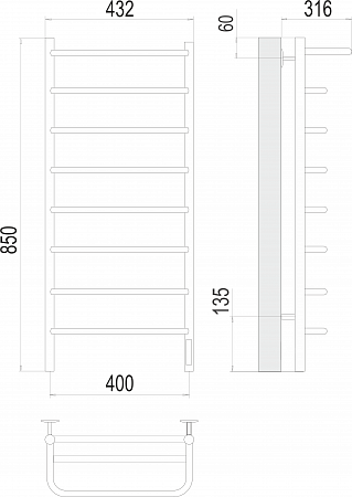 Полка П8 400х850 Электро (quick touch) Полотенцесушитель  TERMINUS Тамбов - фото 3