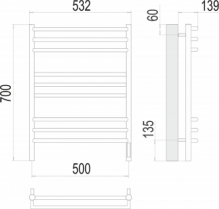 Прато П9 500х700 электро (sensor quick touch) Полотенцесушитель  TERMINUS Тамбов - фото 3