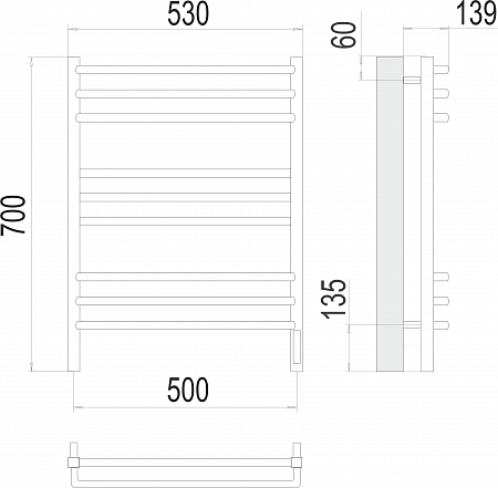 Соренто П9 500х700 электро (sensor quick touch) Полотенцесушитель  TERMINUS Тамбов - фото 3