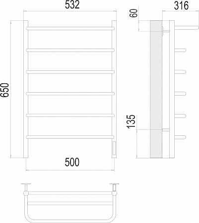 Полка П6 500х650 Электро (quick touch) Полотенцесушитель  TERMINUS Тамбов - фото 3